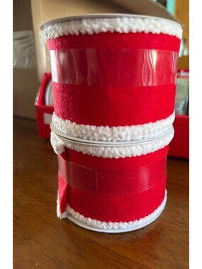set of 2 Wired Red & White Acrylic Ribbon 2.5" x 15 Ft Holiday Decor Crafting